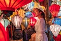 Travel woman choosing lanterns in Hoi An, Vietnam Royalty Free Stock Photo