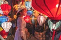 Travel woman choosing lanterns in Hoi An, Vietnam Royalty Free Stock Photo