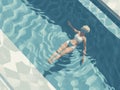 woman beach illustration summer water swim girl young pool holiday person. Generative AI.