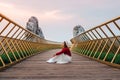 Travel woman at Golden Bridge in Ba Na Hills ,Danang Vietnam Royalty Free Stock Photo