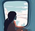 woman trip plane character flight window vacation journey seat transportation passenger. Generative AI.