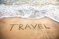 Travel word on the beach Royalty Free Stock Photo