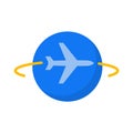 Travel world globe icon earth plane vector icon. Airplane around globe icon Royalty Free Stock Photo