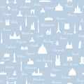 Travel world landmarks tile pattern. Travel sight icon set