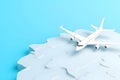 Travel World map background in polygonal style with top view airplane. Neural network AI generated Royalty Free Stock Photo