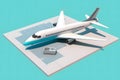 Travel World map background in polygonal style with top view airplane. Neural network AI generated Royalty Free Stock Photo