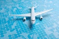 Travel World map background in polygonal style with top view airplane. Neural network AI generated Royalty Free Stock Photo