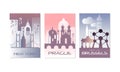 Travel the World Poster with New York, Prague and Brussels City View Vector Set