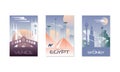 Travel the World Poster with Venice, Egypt and Sydney City View Vector Set Royalty Free Stock Photo