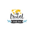 Travel World Tour Icon Hand Drawn Lettering Tourism Adventure Concept