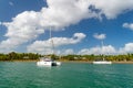 travel yacht in seaside harbour. photo of harbour with travel yacht docked.