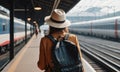 Woman waiting at a busy train station