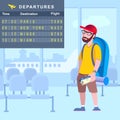 The traveler at the airport examines the departure board