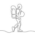 Backpacker continuous line vector illustration