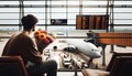 Traveler with Flowers Watching Planes at Airport