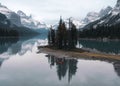 Traveler canoeing in Spirit Island on Maligne Lake at Jasper national park Royalty Free Stock Photo