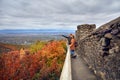 Traveler couple at city wall in Signagi