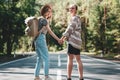 Traveler couple in love enjoying holding hands each other and looking forward to a joint journey Royalty Free Stock Photo