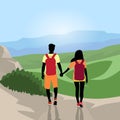Traveler Couple Silhouette Hiking Mountain Top Valley