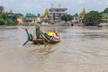 Traveler cross yangon river by boat for pray at Ye Le Paya pagoda the floating pagoda on small island in Yangon Myanmar Burma Royalty Free Stock Photo