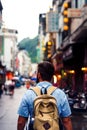 Traveler exploring Asian food market street Royalty Free Stock Photo