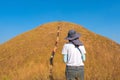 Traveler female hiking enjoying in the mountains at Khao Chang Puak mountain Thailand Royalty Free Stock Photo