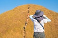 Traveler female hiking enjoying in the mountains at Khao Chang Puak mountain Thailand Royalty Free Stock Photo