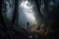 Traveler in the forest. Generative AI