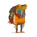 A traveler frog, vector illustration. Humanized backpacker frog ready for adventures