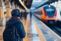 traveler with headphones on highspeed train platform