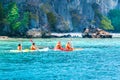 Traveler kayaking in the sea in Phi Phi region, Thailand. travel concept.