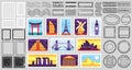 Traveler mail post stamp. City attractions postcard, fragile stamp and postage frames vector set