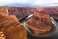 Traveler man on the background of the canyon Horseshoe bend, Arizona, USA. Travel concept, scenic view Royalty Free Stock Photo