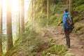 Traveler Man with backpack mountaineering Travel Lifestyle concept mountains on background Summer trip vacations outdoor Royalty Free Stock Photo