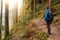 Traveler Man with backpack mountaineering Travel Lifestyle concept mountains on background Summer trip vacations outdoor Royalty Free Stock Photo