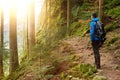 Traveler Man with backpack mountaineering Travel Lifestyle concept mountains on background Summer trip vacations outdoor Royalty Free Stock Photo