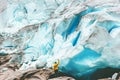 Traveler Man enjoying Nigardsbreen glacier view Royalty Free Stock Photo