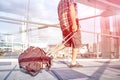 Traveler man at international airport moving to terminal gate Royalty Free Stock Photo