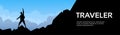 Traveler Man Silhouette Stand On Mountain Rock Royalty Free Stock Photo