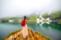 Traveler on the mountain lake Royalty Free Stock Photo