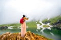 Traveler on the mountain lake Royalty Free Stock Photo