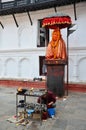 Traveler and nepalese people travel and pray Hanuman Statue Royalty Free Stock Photo