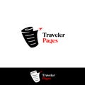 Traveler pages logo, paper roll logo with paper plane icon symbol vector template