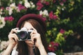 Traveler Photograph Camera Tourist Girl Lady Concept Royalty Free Stock Photo