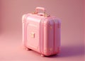 Traveler pink suitcase over pink background, Journey and travel concept. AI Generated Royalty Free Stock Photo