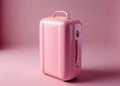 Traveler pink suitcase over pink background, Journey and travel concept. AI Generated Royalty Free Stock Photo