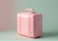 Traveler pink suitcase over pink background, Journey and travel concept. AI Generated Royalty Free Stock Photo