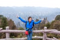 Traveler post for picture took at Zhangjiajie national park, Hunan province, China. Royalty Free Stock Photo