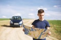 Traveler Reading the NYC Map on the road Royalty Free Stock Photo