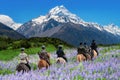 Traveler ride horse at Mt Cook, New Zealand